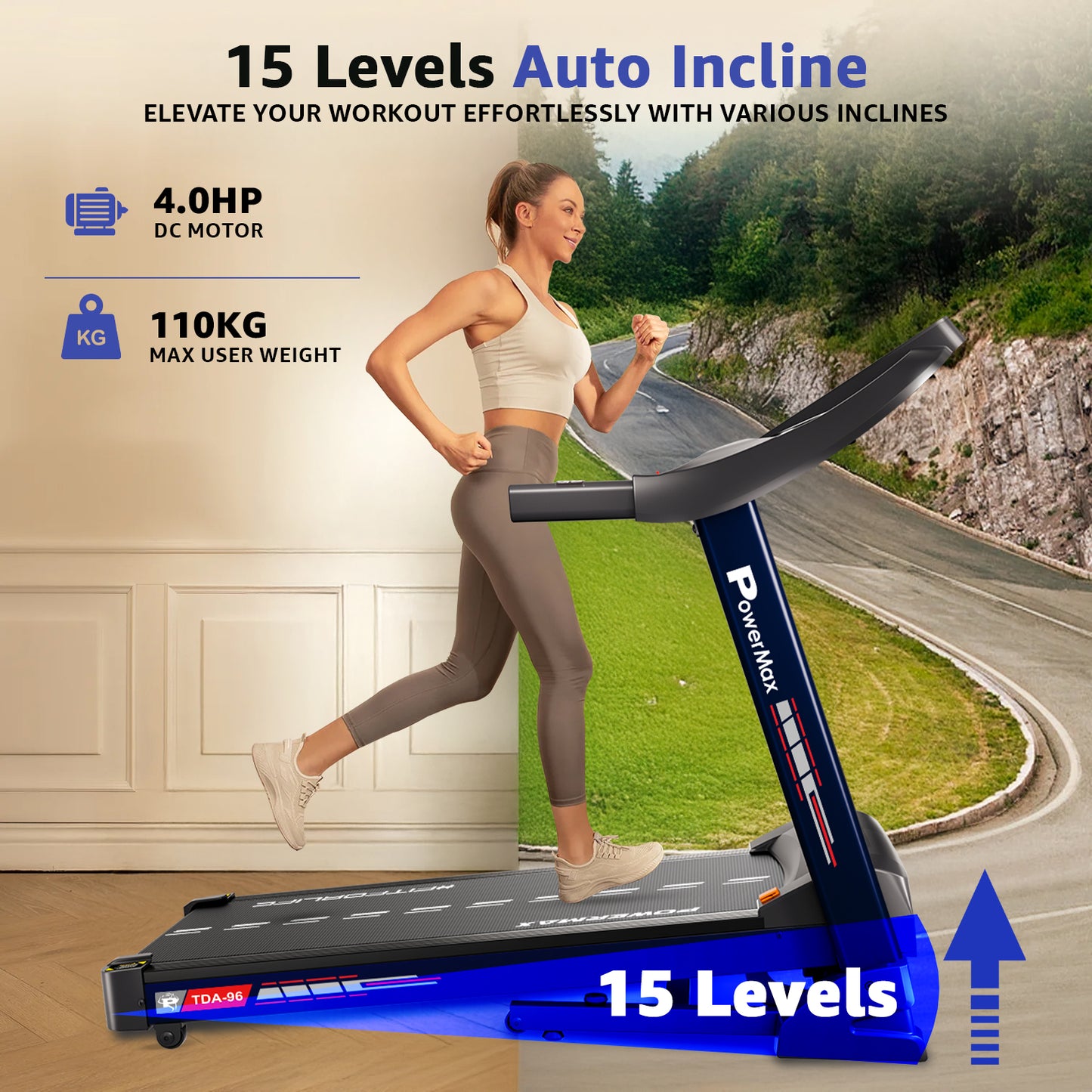 TDA-96 Motorized Treadmill with Bluetooth App for Android & iOS