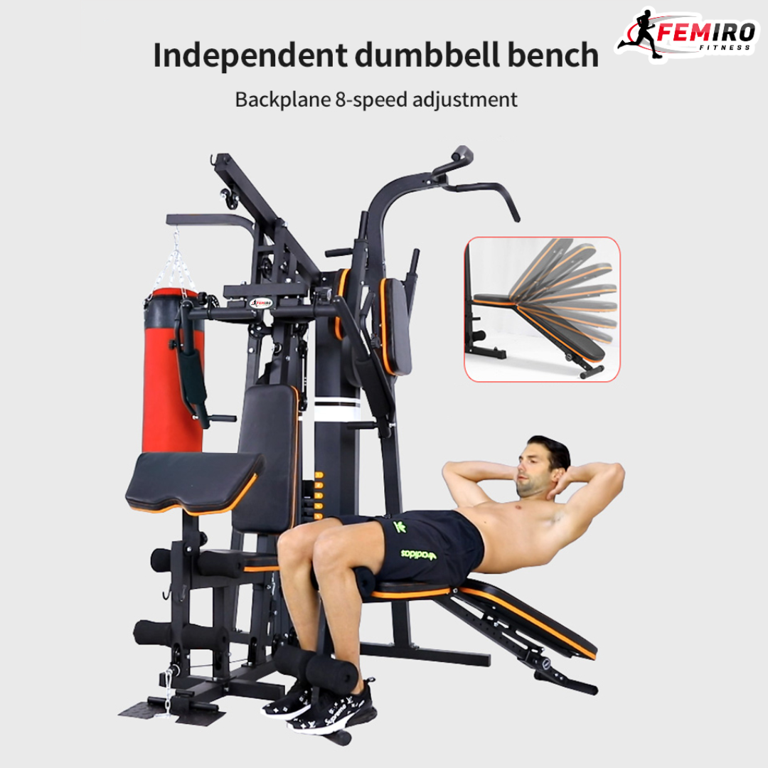 HG-214 Multi Home Gym (72 Kgs Weight Stack + Adjustable Bench + Punching Bag + Chin Up / Pull Up / Push Up Stand)
