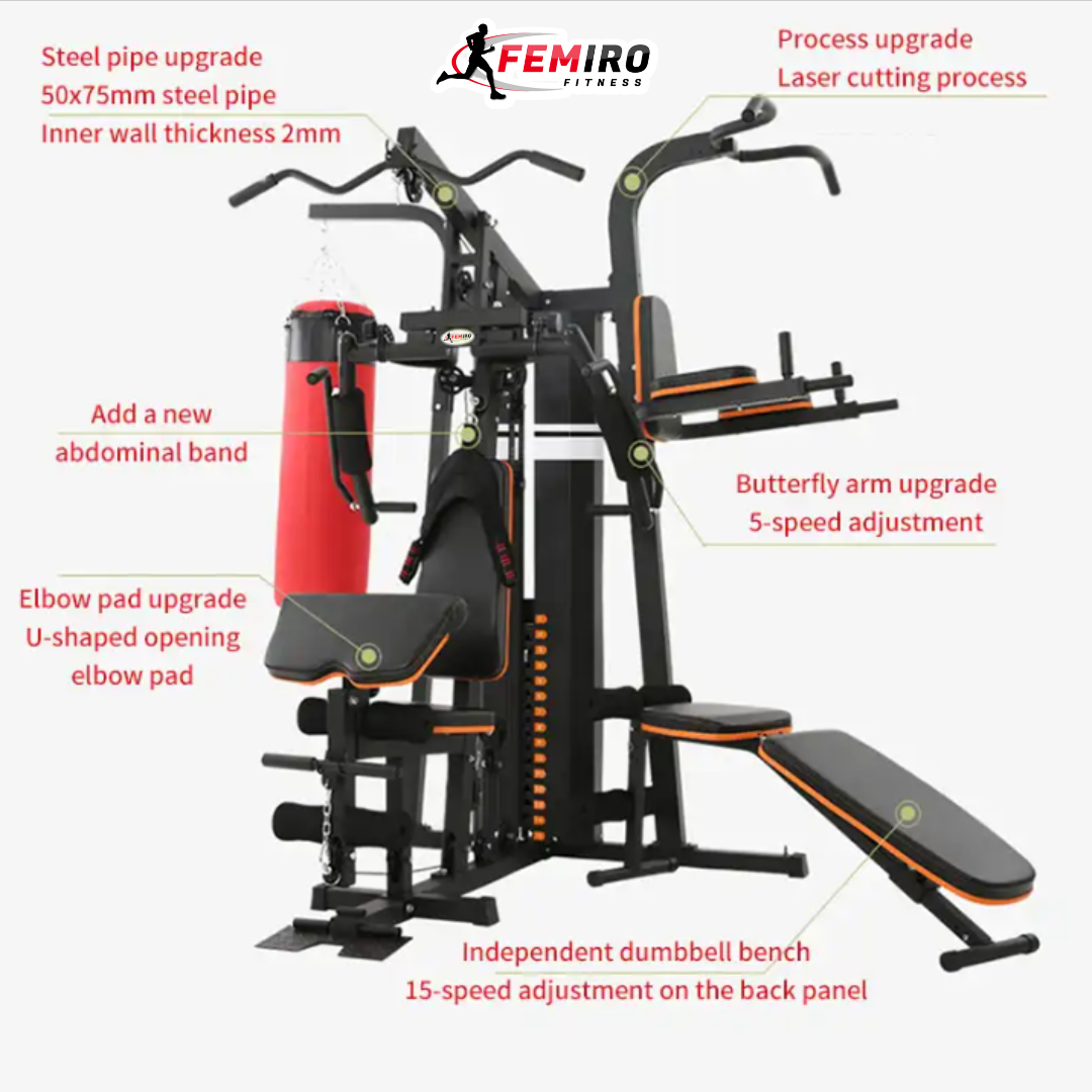 HG-214 Multi Home Gym (72 Kgs Weight Stack + Adjustable Bench + Punching Bag + Chin Up / Pull Up / Push Up Stand)