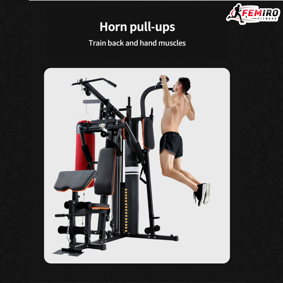 HG-214 Multi Home Gym (72 Kgs Weight Stack + Adjustable Bench + Punching Bag + Chin Up / Pull Up / Push Up Stand)